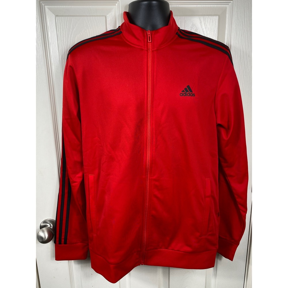 Adidas Men's Medium Track Jacket Full Zip 3 Stripe Athletic Red *READ*